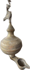 Antique Bronze Ritual Oil Lamp with Zoomorphic Finial