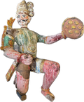 Statue de gardien de temple en bois polychrome