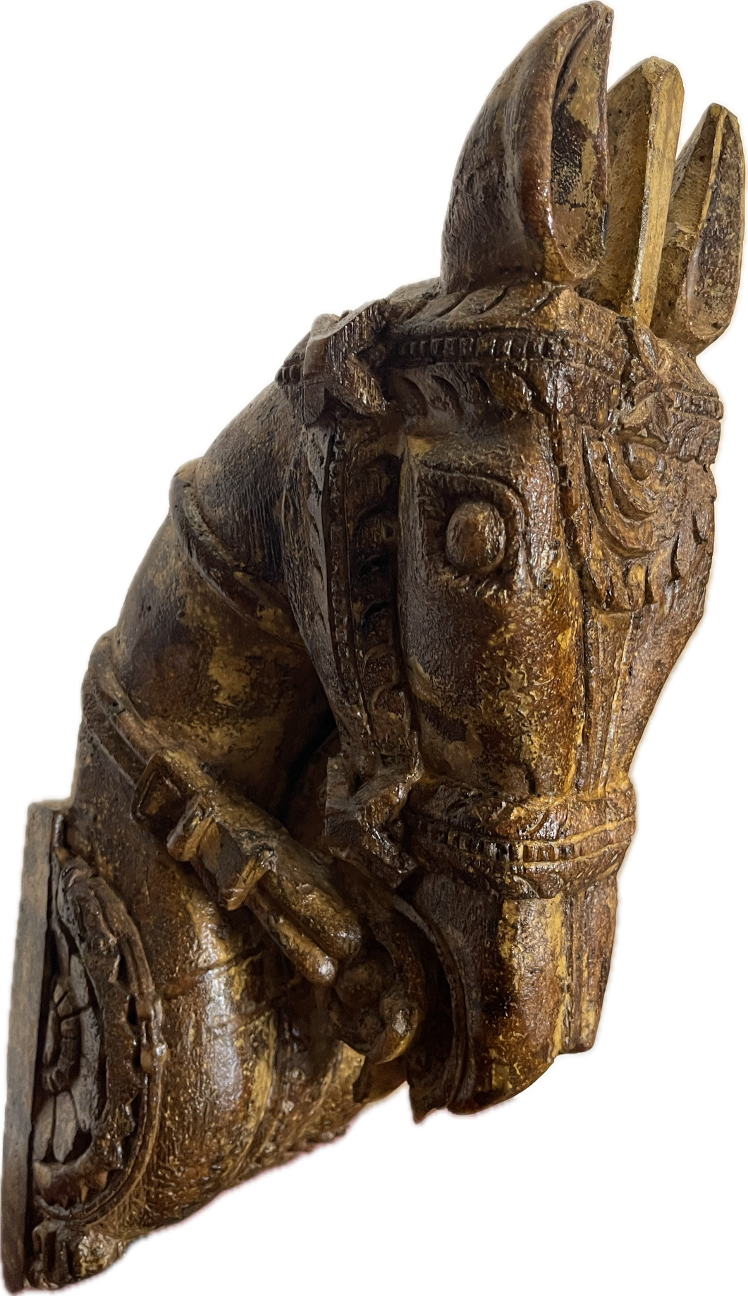 Temple Horse Carved Wooden Fragment | South India | Ritual Architectural Element | c. 1880–1920